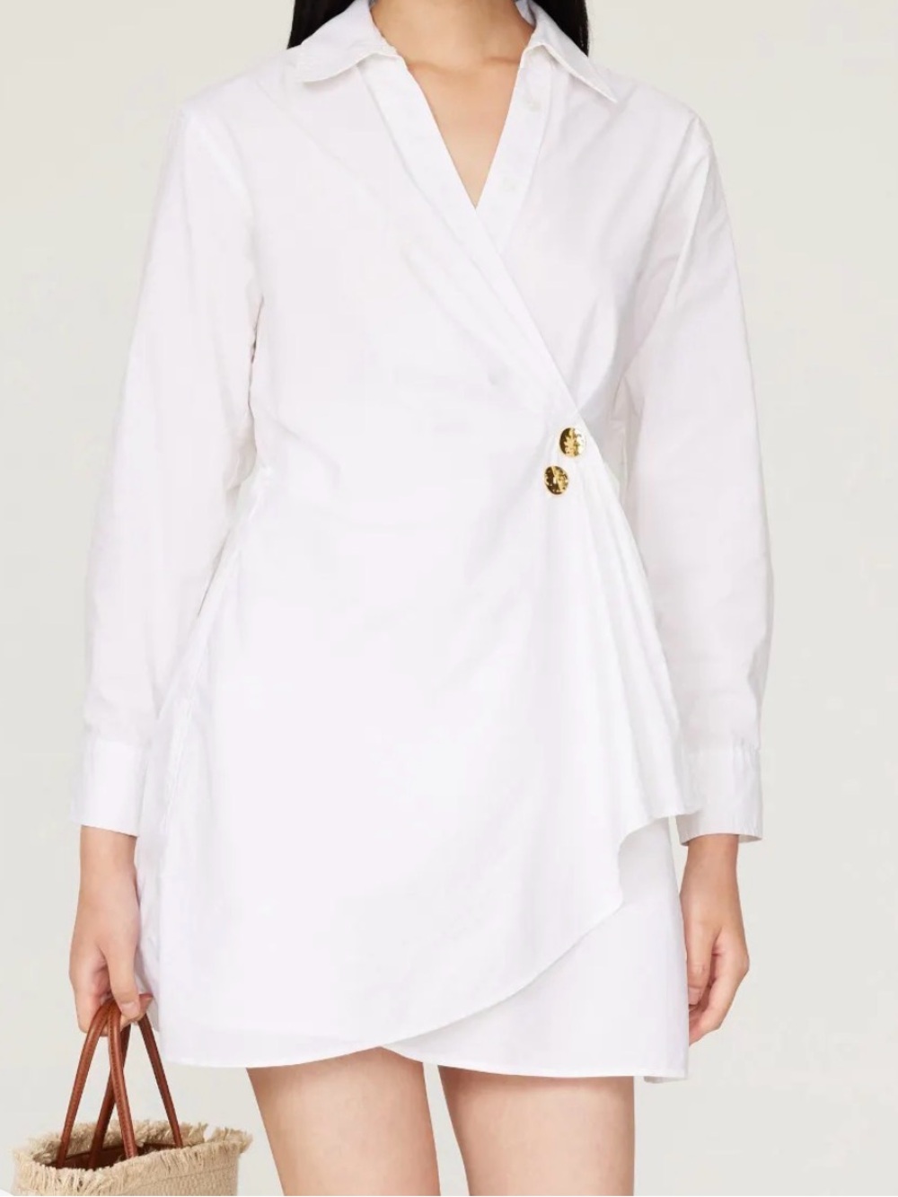 Tanya Taylor Winnie White Shirt Dress with Gold Buttons, US 14, great condition